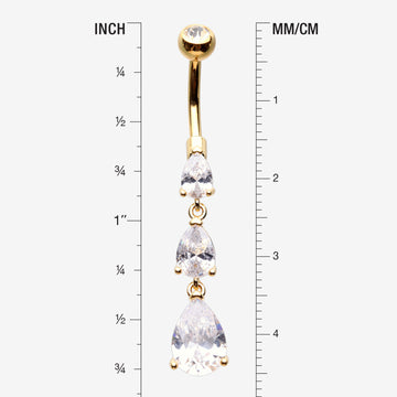 Detail View 1 of Golden Cascading Teardrop Sparkles Belly Button Ring-Clear Gem
